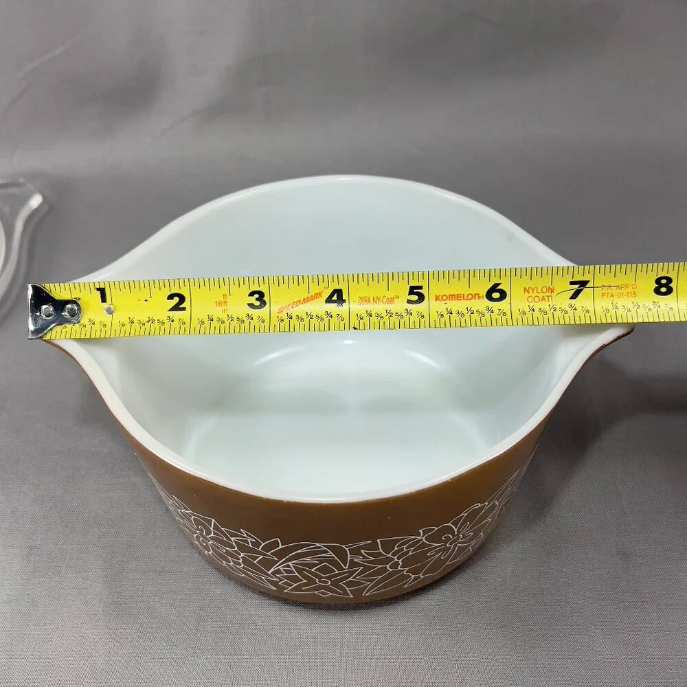 Vintage Pyrex #473B 1L Woodland Baking Casserole Dish Bowl Lid Brown 70s